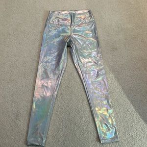 Holographic silver leggings